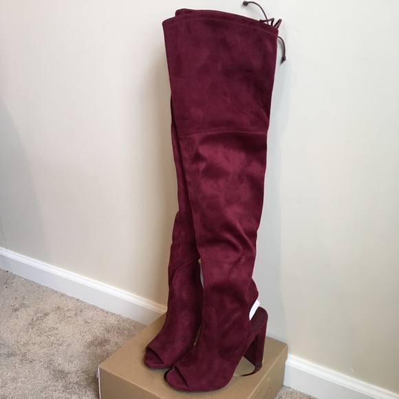 Charlotte Russe Shoes - NWT Burgundy Over the Knee Peep Toe Heel Boots